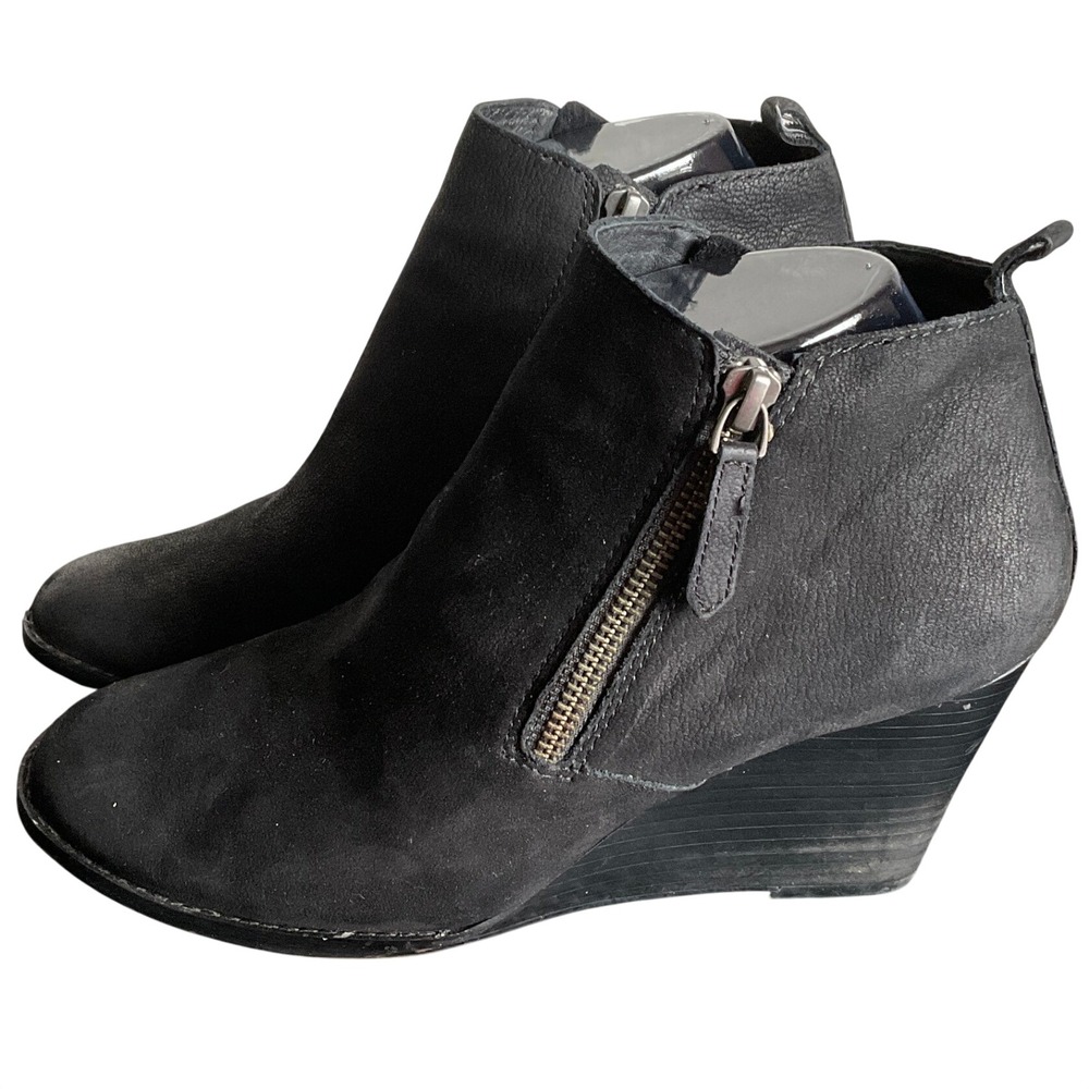 Caslon Womens Black Suede Wedge Heel Ankle Bootie Boots Double Zip Size 7.5M